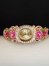 Load image into Gallery viewer, Hand Painted Springtime White and Pink or Blue Austrian Crystal Watch
