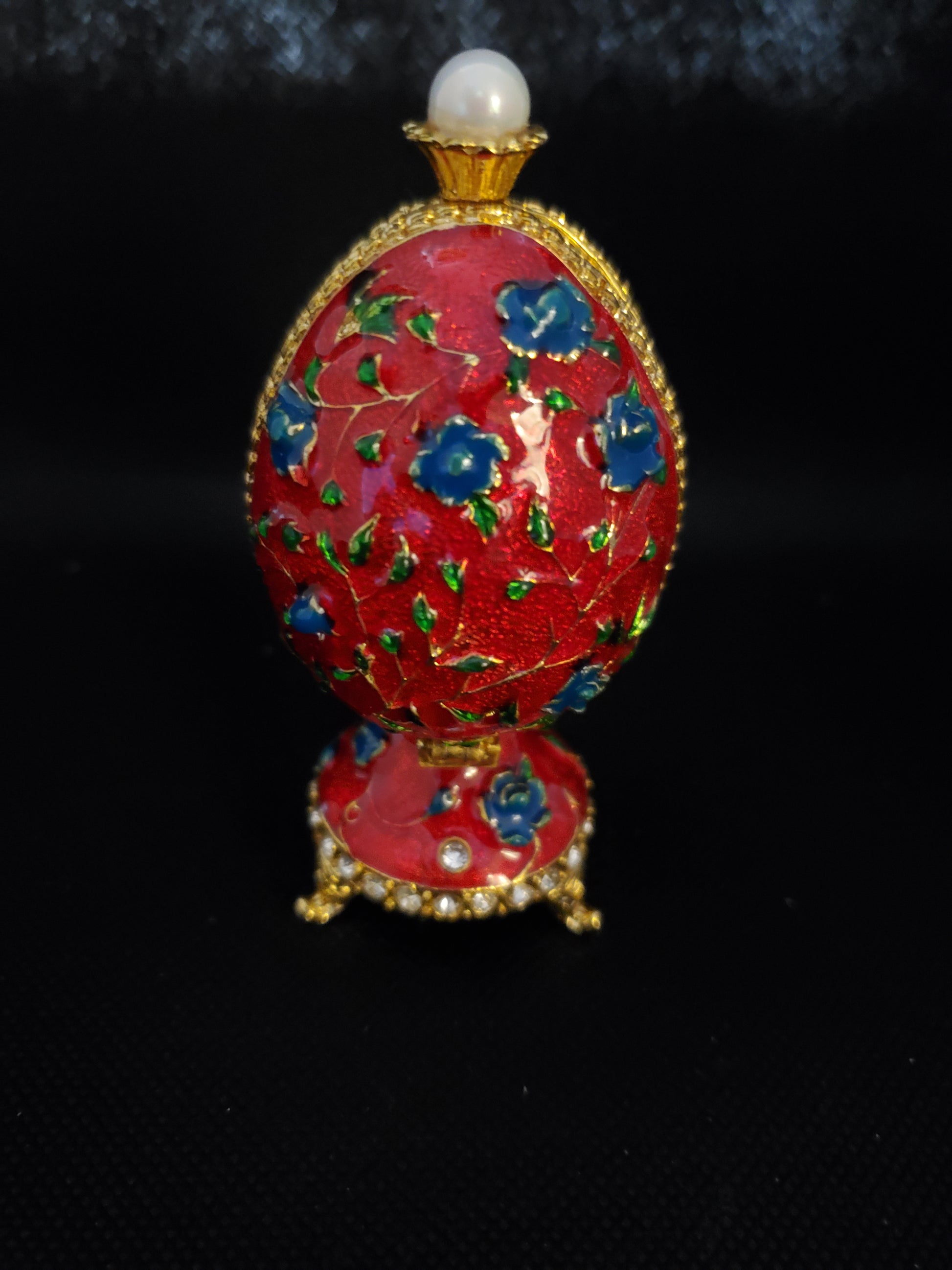 Hand Painted Austrian Crystal Enameled Trinket Egg