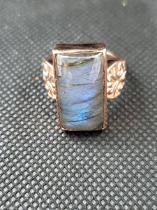 Majestic Malagasy Labradorite Solitaire Ring in 14K RG