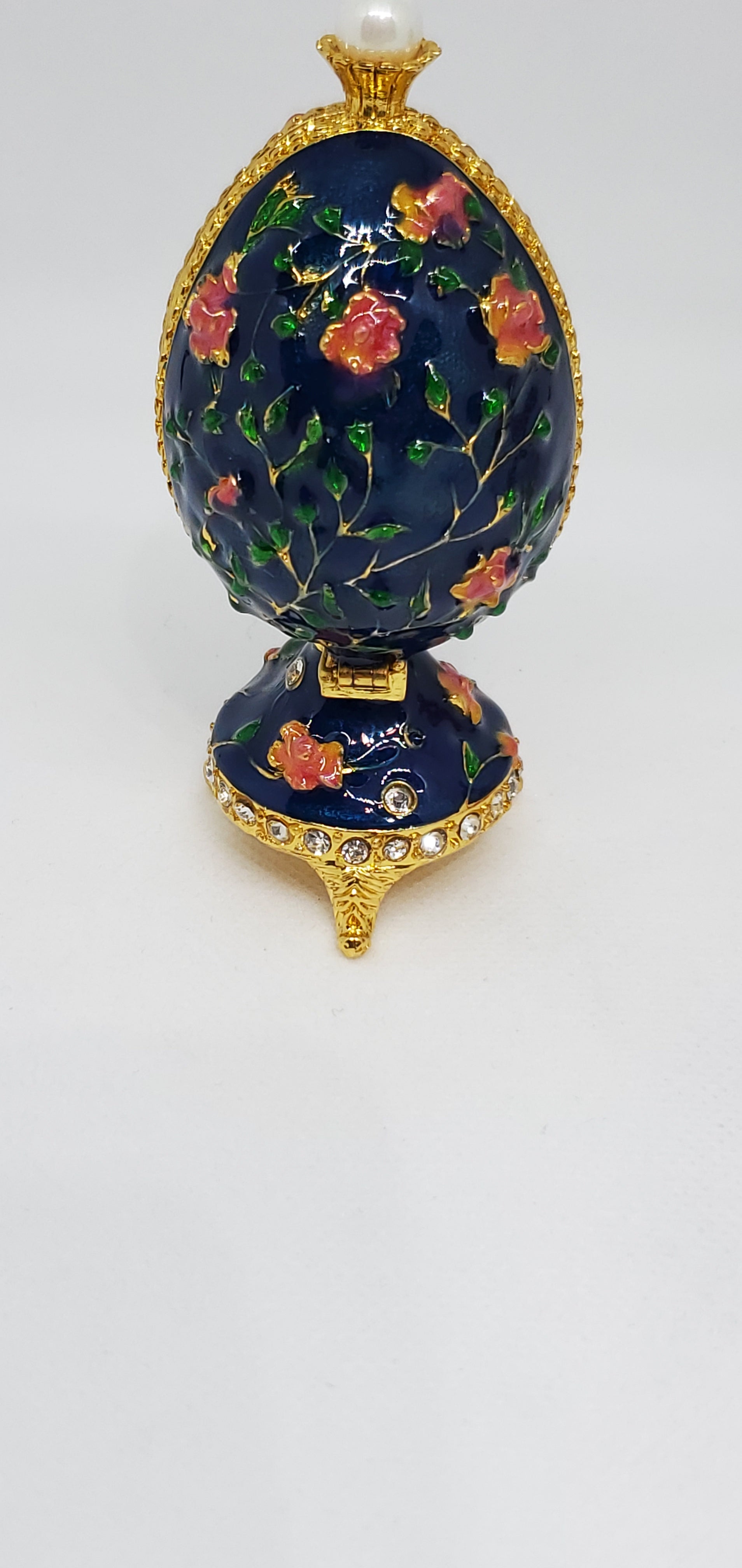 Hand Painted Austrian Crystal Enameled Trinket Egg