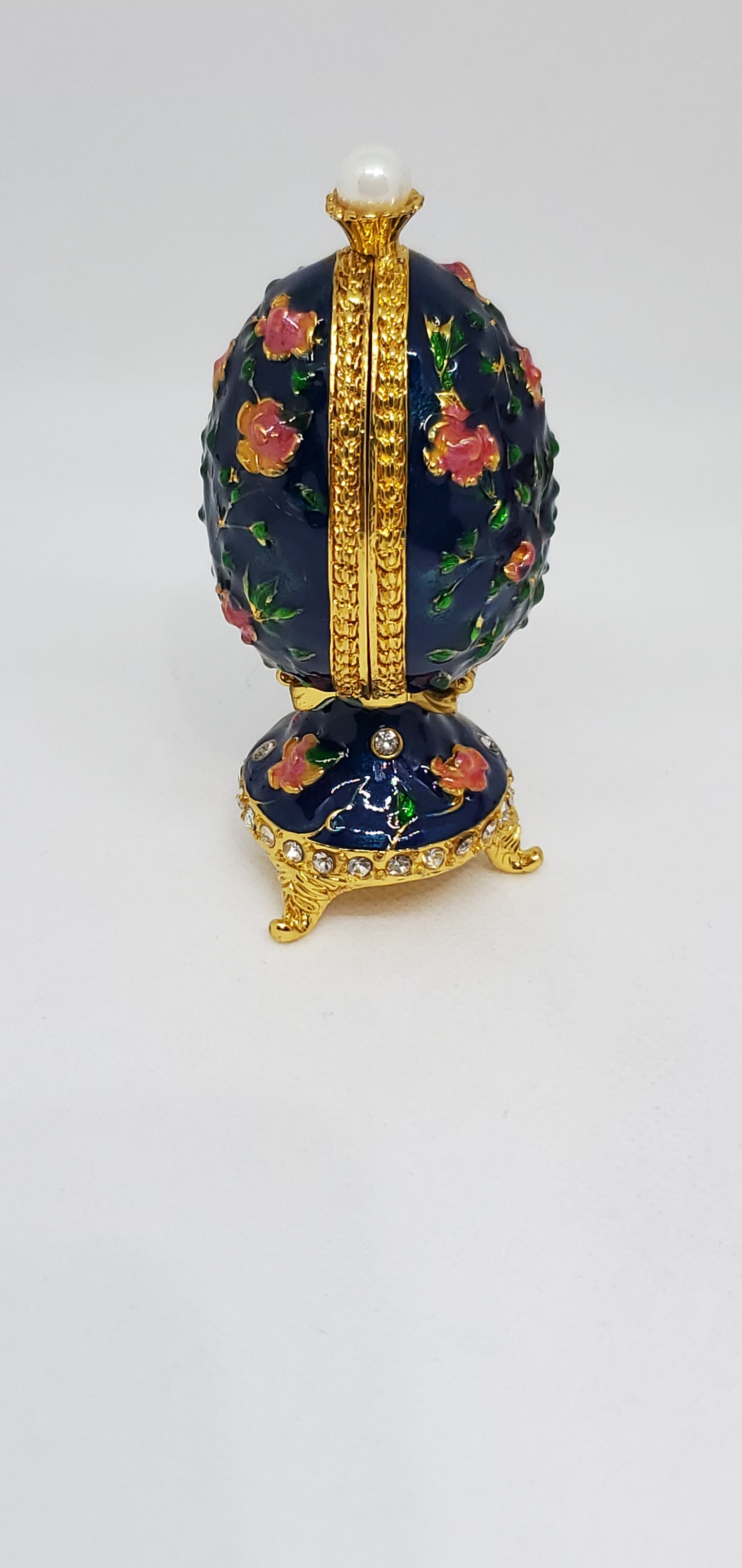 Hand Painted Austrian Crystal Enameled Trinket Egg