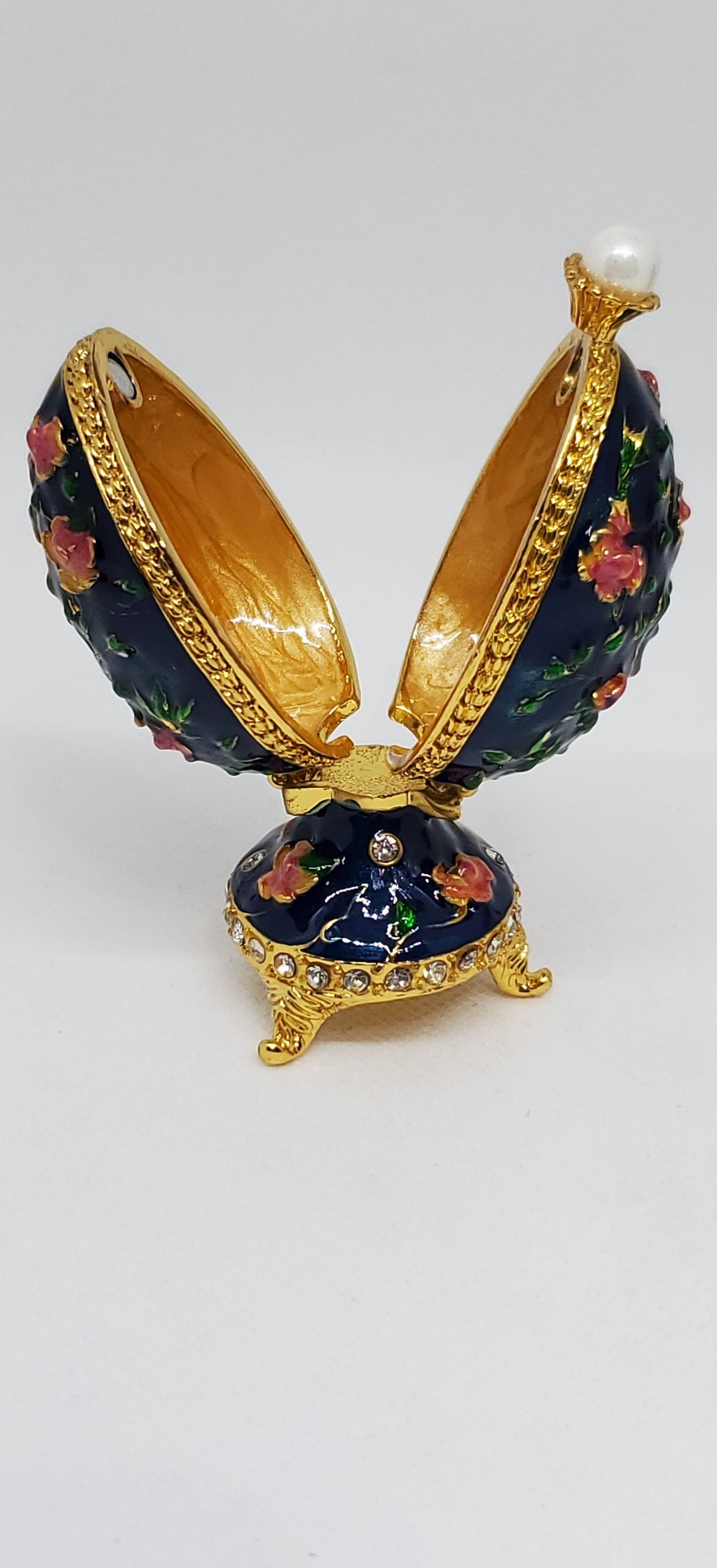 Hand Painted Austrian Crystal Enameled Trinket Egg