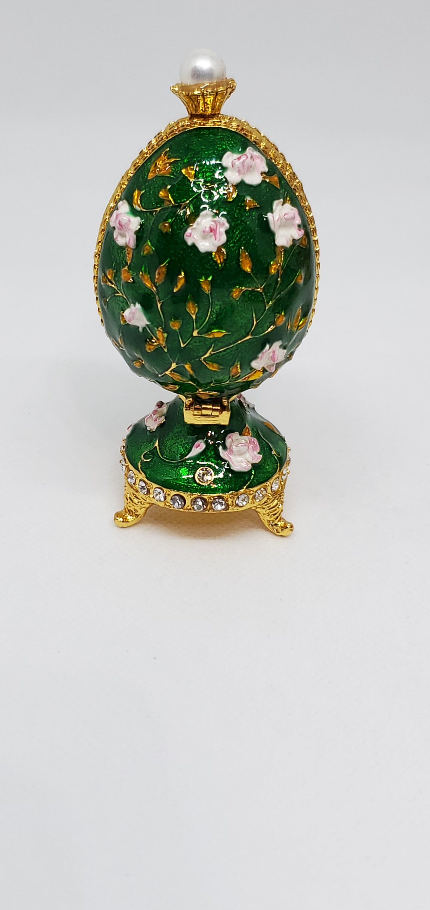 Hand Painted Austrian Crystal Enameled Trinket Egg