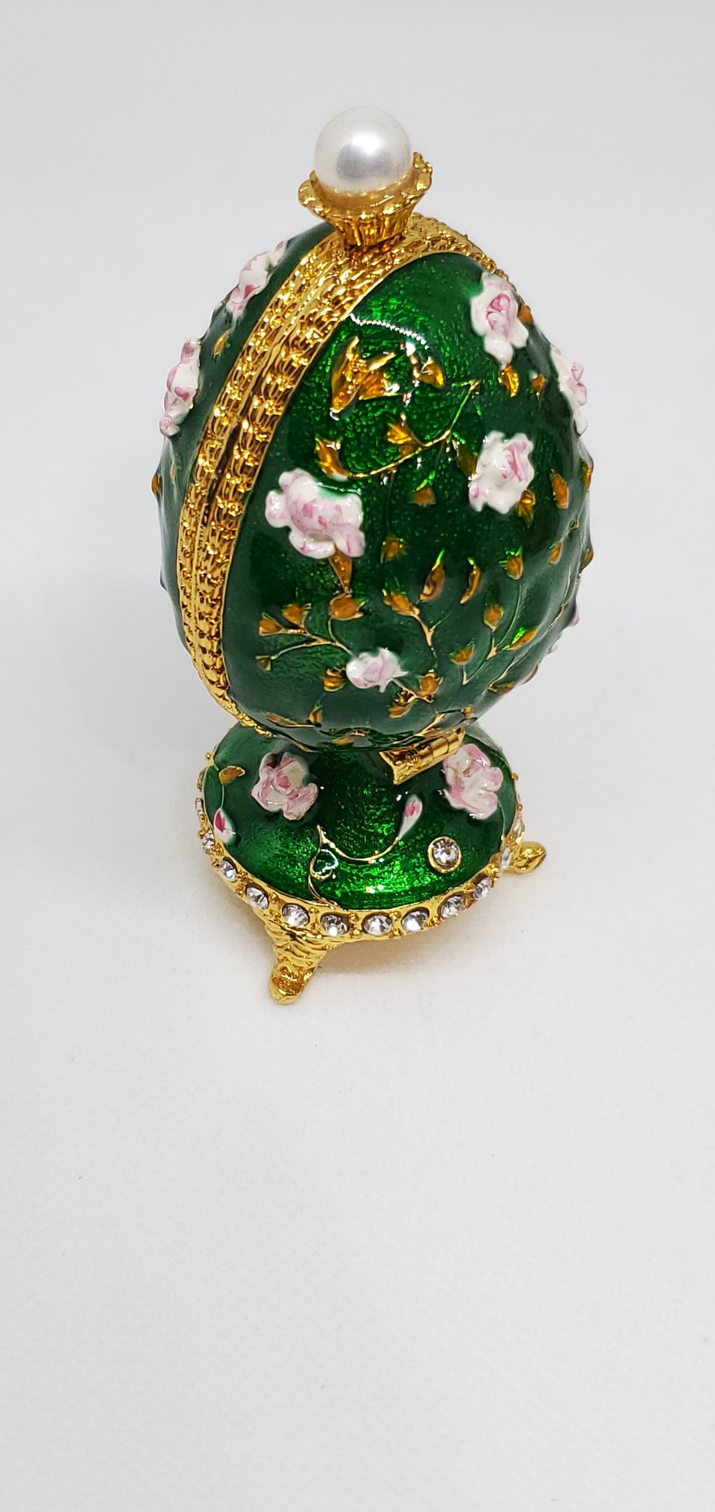 Hand Painted Austrian Crystal Enameled Trinket Egg