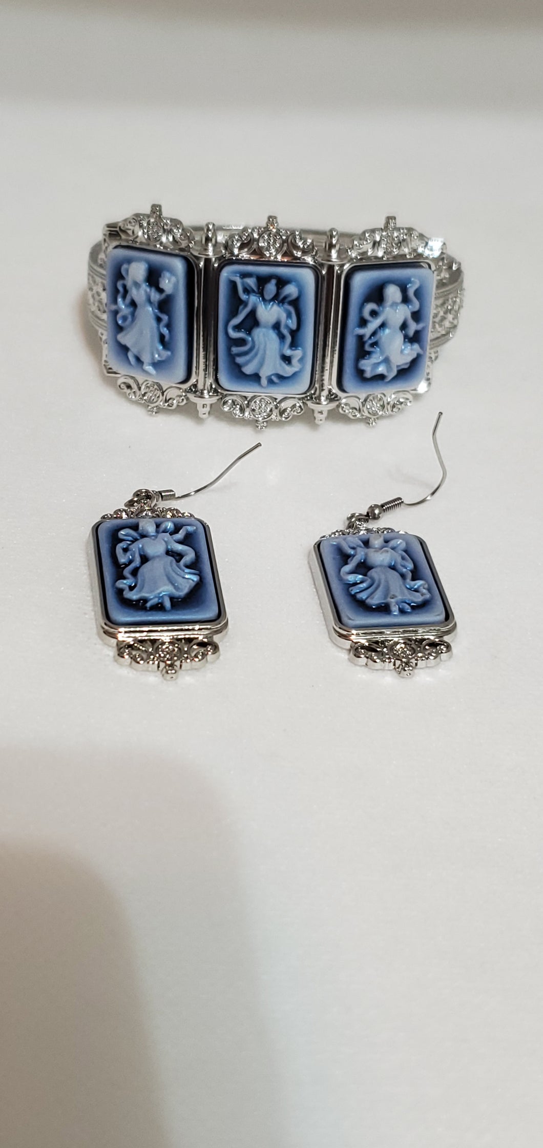 Victorian Cameo Carved Bracelet and Earrings