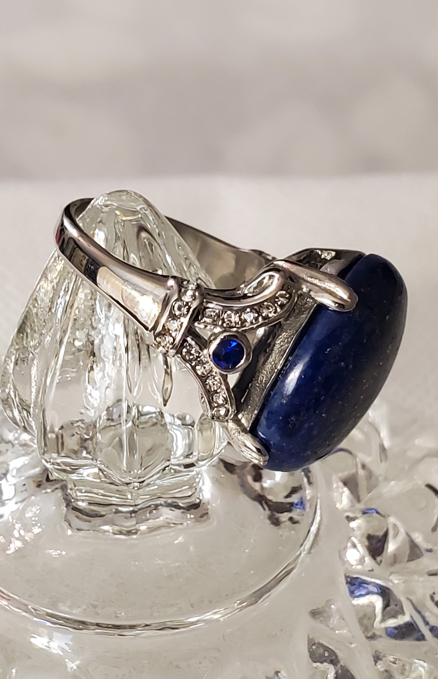 Lapis Lazuli and Blue Austrian Crystal Ring Size 8