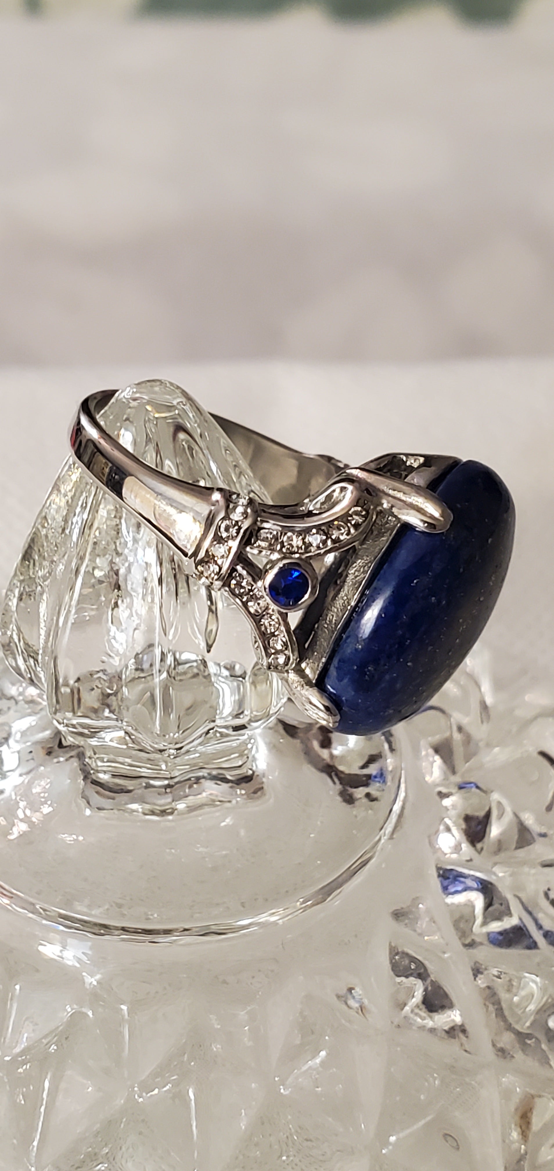 Lapis Lazuli and Blue Austrian Crystal Ring Size 8