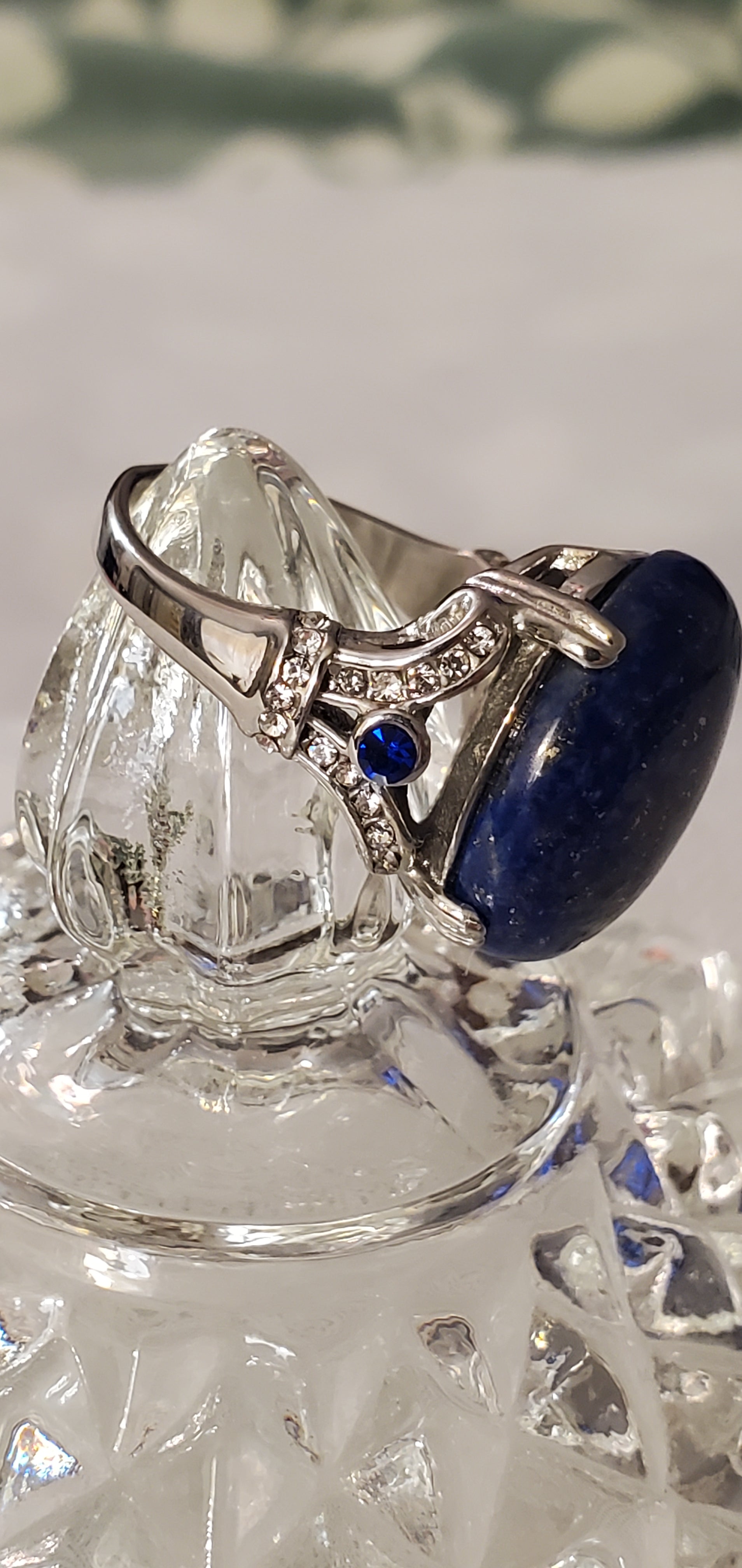 Lapis Lazuli and Blue Austrian Crystal Ring Size 8