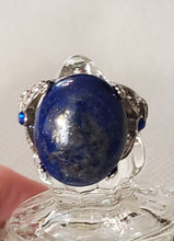 Load image into Gallery viewer, Lapis Lazuli and Blue Austrian Crystal Ring Size 8
