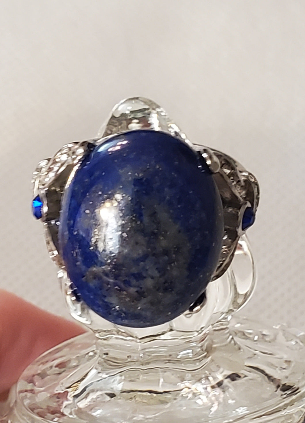 Lapis Lazuli and Blue Austrian Crystal Ring Size 8