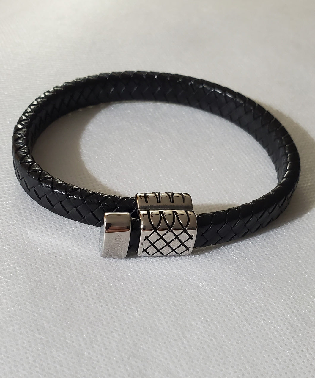 Men's Black Leather Braided Bracelet