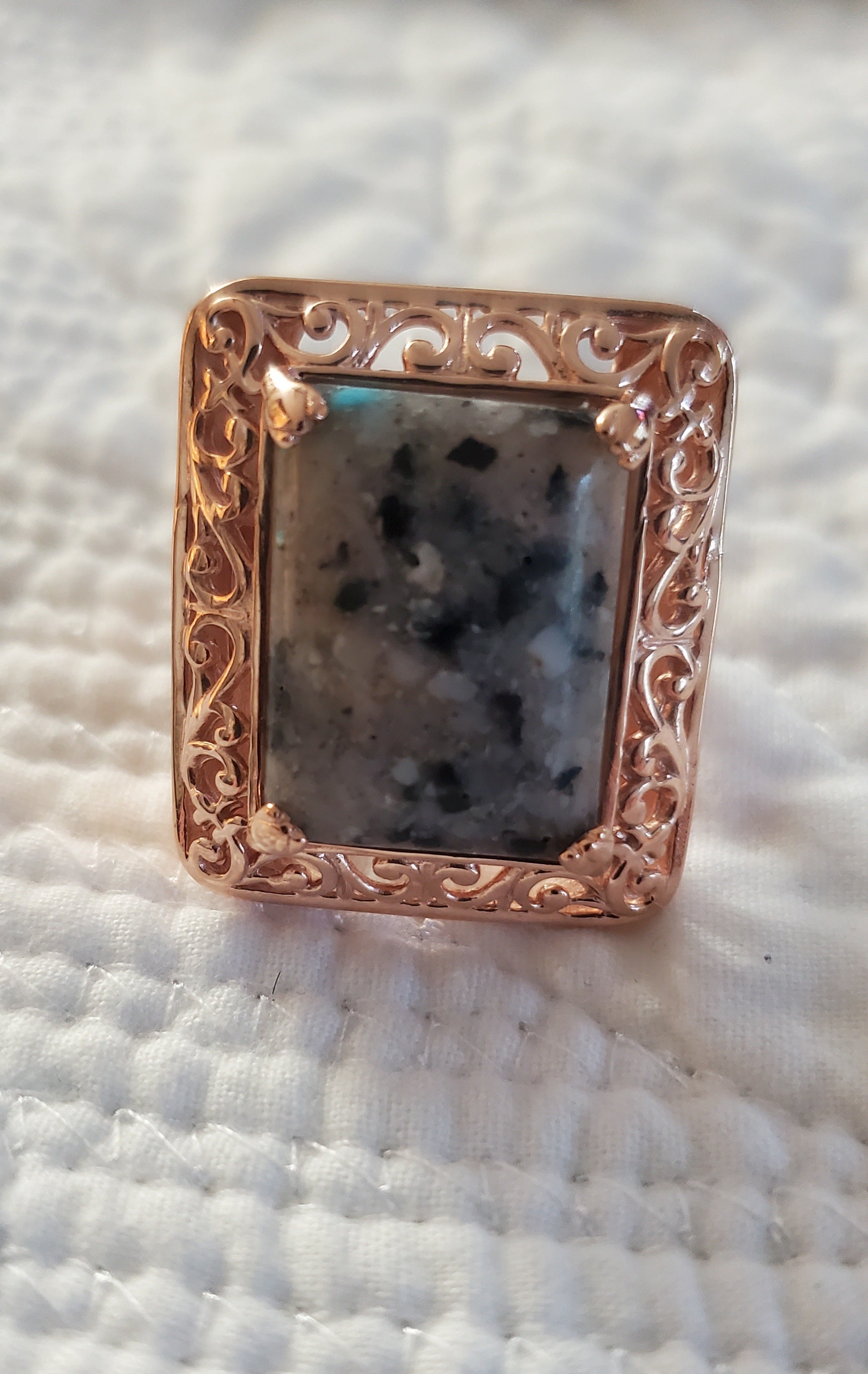 Peruvian Pink Opal and Thai Black Spinel Ring Sz 8, 9