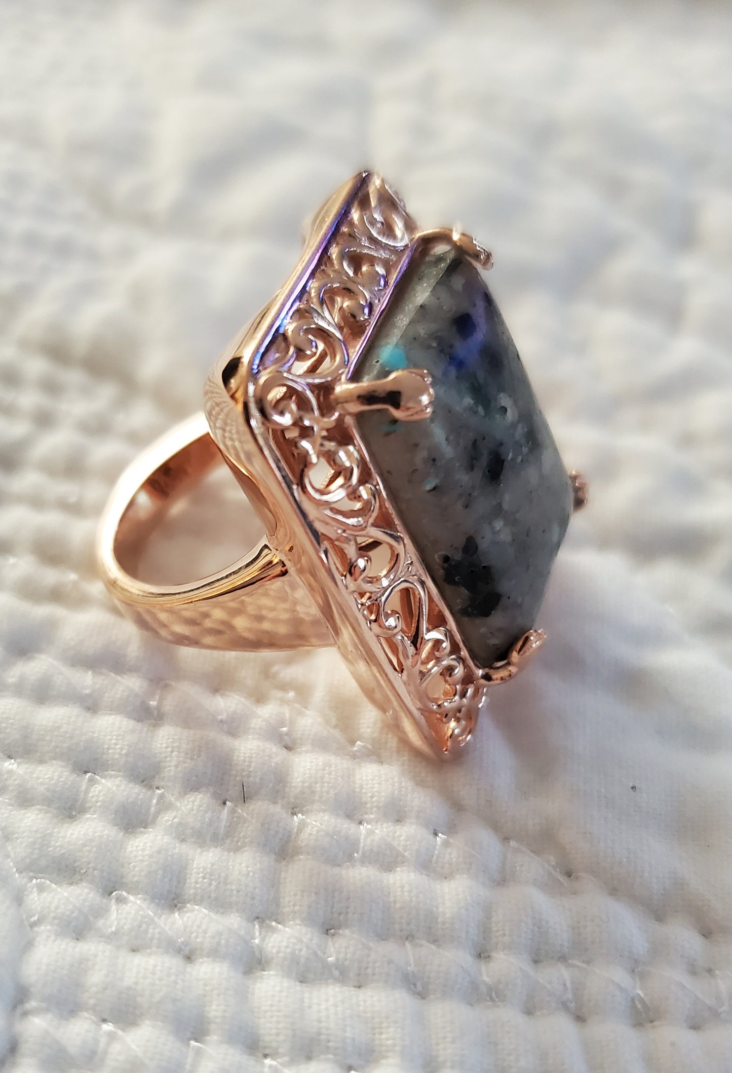 Peruvian Pink Opal and Thai Black Spinel Ring Sz 8, 9