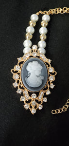 Smokey Gray Cameo Pendant Necklace and Earrings