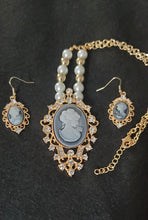 Load image into Gallery viewer, Smokey Gray Cameo Pendant Necklace and Earrings

