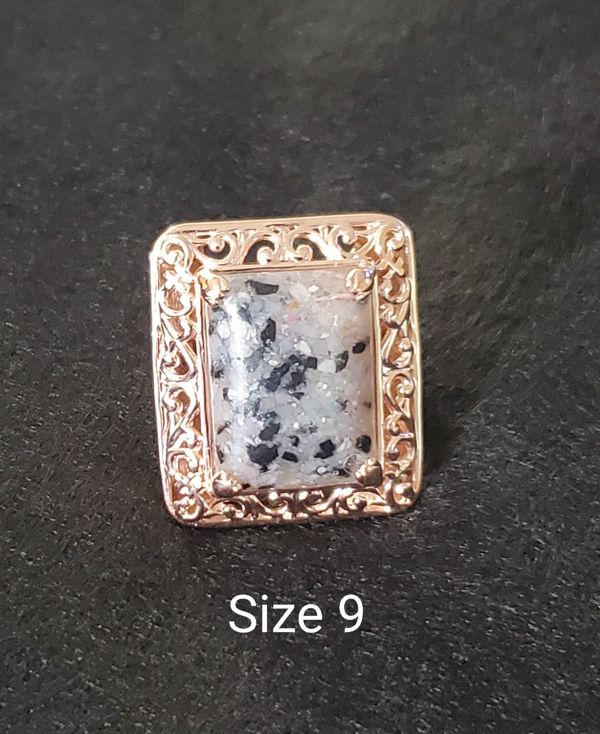 Peruvian Pink Opal and Thai Black Spinel Ring Sz 8, 9