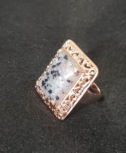 Peruvian Pink Opal and Thai Black Spinel Ring Sz 8, 9