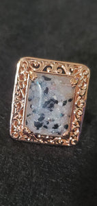 Peruvian Pink Opal and Thai Black Spinel Ring Sz 8, 9