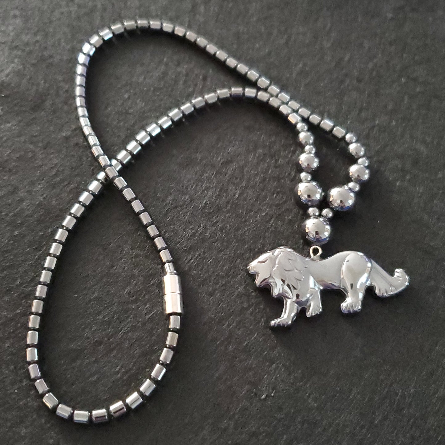 Magnetic Hematite Lion Unisex Necklace