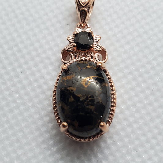 Elite Silver Shungite Pendant in 14K Rose Gold