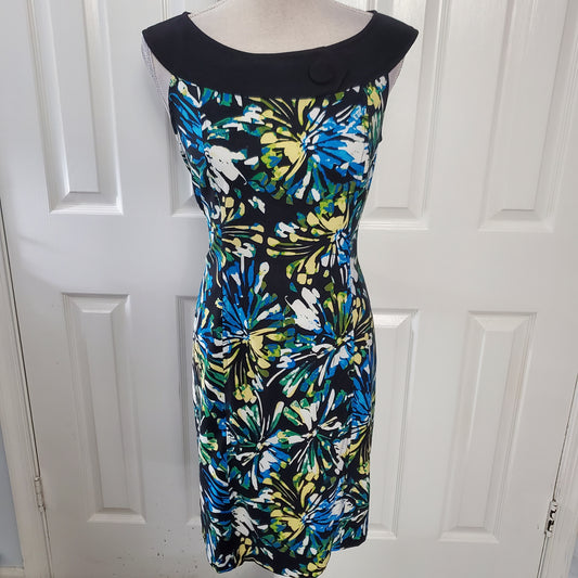 Vintage 70s Psychedelic Floral Sheath Dress Size 10