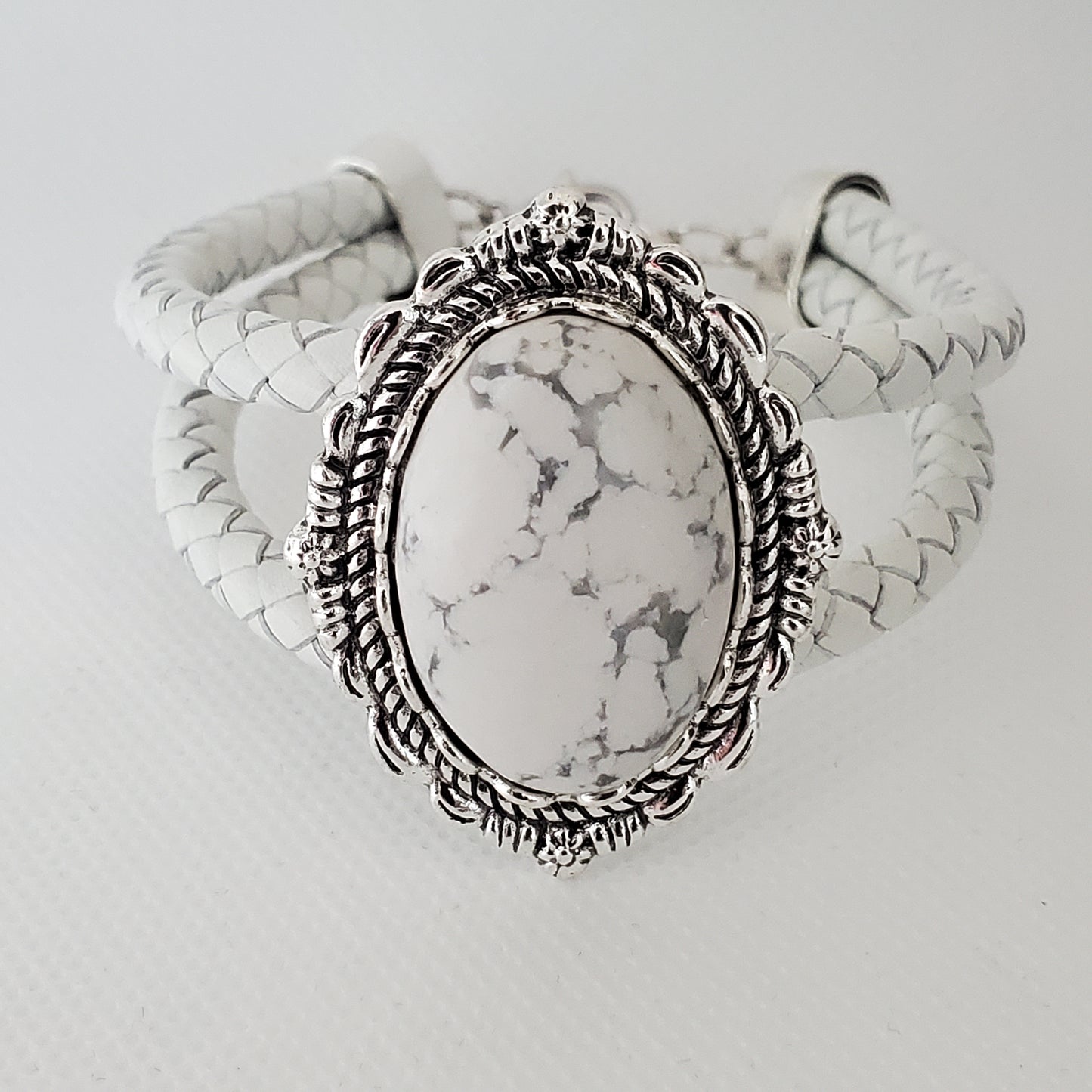 Genuine Howlite White Leather Bracelet