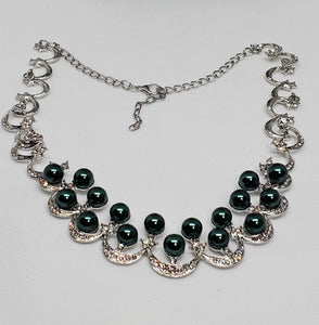 Simulated Peacock Pearl and White Austrian Crystal Necklace 20 Inches