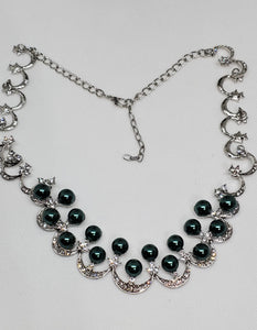 Simulated Peacock Pearl and White Austrian Crystal Necklace 20 Inches