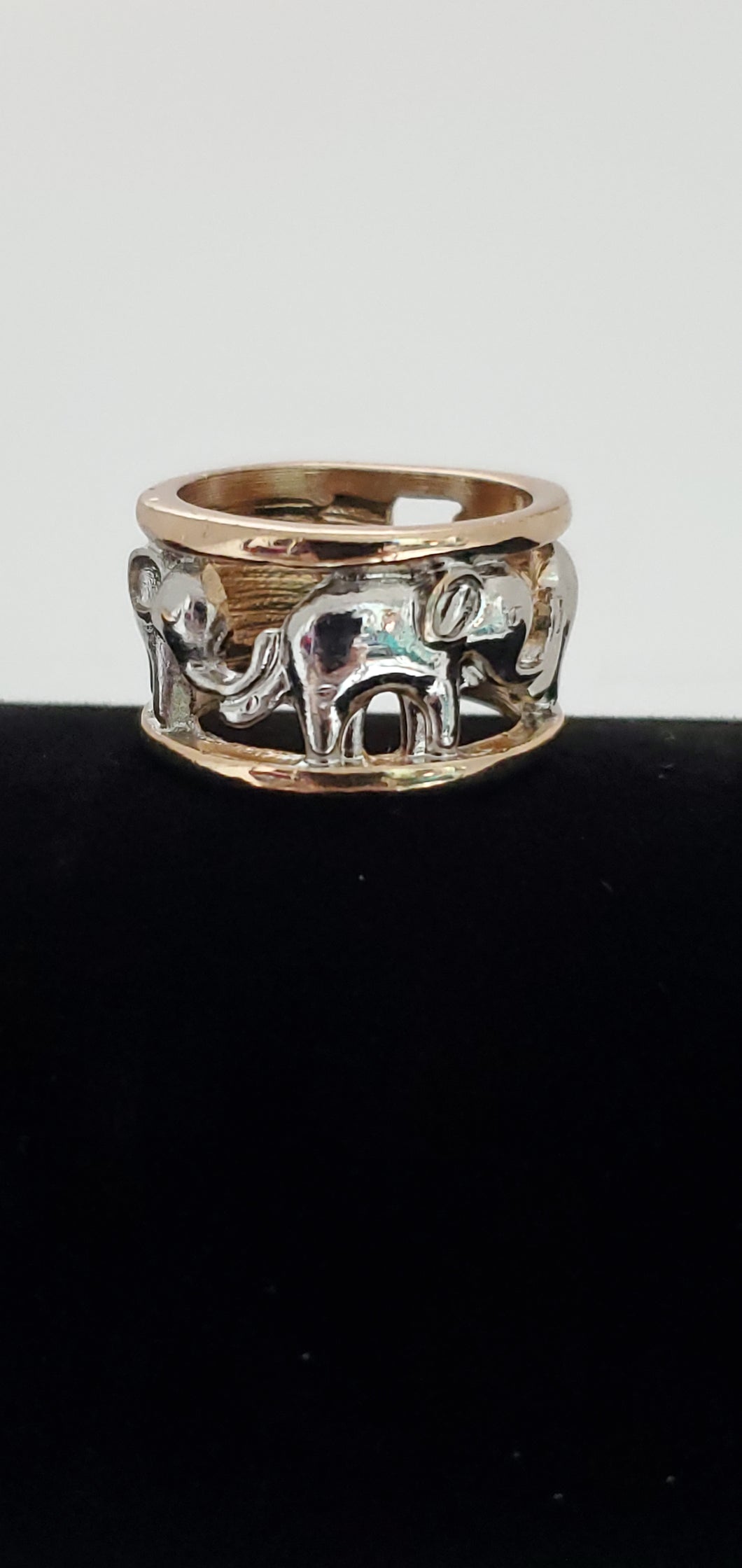 Silver and Gold Elephant Ring Size 6