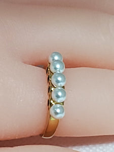 5 Pearl Crystal 18K YG Ring Size 6