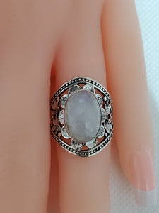 Handcrafted Bali Rainbow Moonstone Gem Sterling Silver Ring