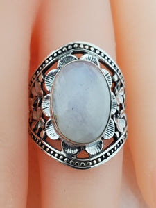 Handcrafted Bali Rainbow Moonstone Gem Sterling Silver Ring