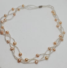 Load image into Gallery viewer, Peach Freshwater Cultured Pearl and Glass Beaded Necklace 18 Inches
