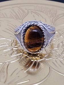 Sterling Silver Tiger's Eye Ring Size 9, 10.5
