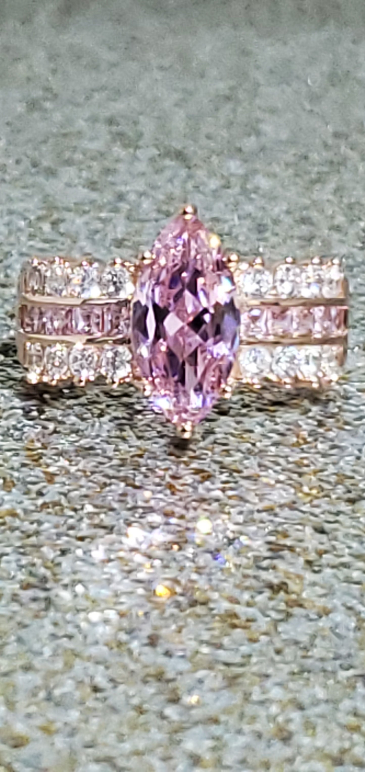 Stylish Pink and White Diamond Marquise Shape Ring