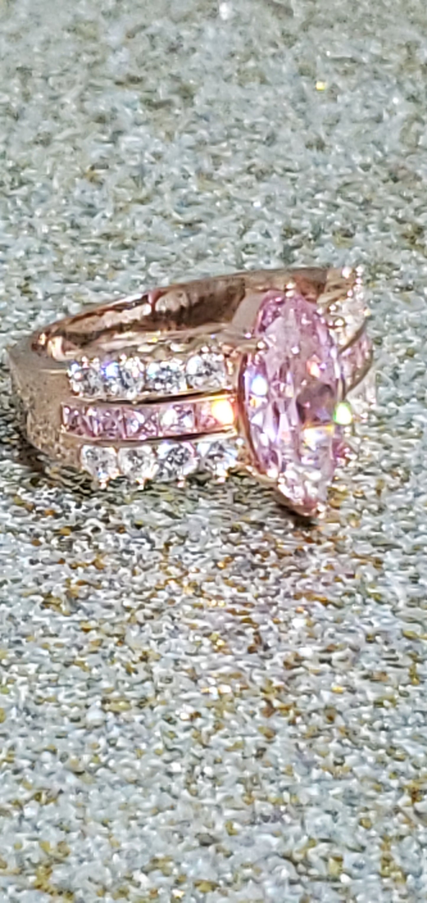 Stylish Pink and White Diamond Marquise Shape Ring