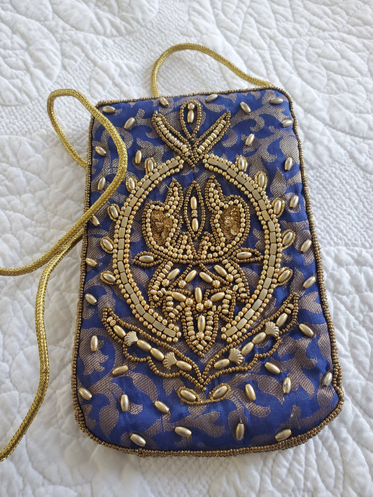 Embroidered Beaded Royal Blue Crossbody Potli Pouch