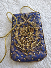 Load image into Gallery viewer, Embroidered Beaded Royal Blue Crossbody Potli Pouch
