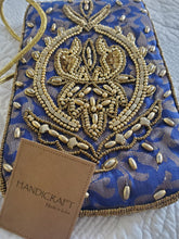 Load image into Gallery viewer, Embroidered Beaded Royal Blue Crossbody Potli Pouch
