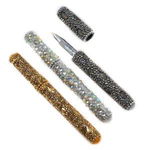 Set of 3 Gray, Silver, Golden Rhinestone Bead Pens