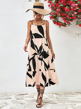 Load image into Gallery viewer, Printed Spaghetti Strap Tiered Midi Dress
