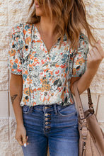 Load image into Gallery viewer, Floral Tie Neck Shoulder Detail Blouse
