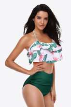 Load image into Gallery viewer, Two-Tone Ruffled Halter Neck Two-Piece Swimsuit
