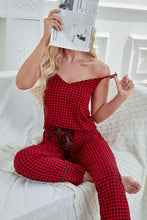 Load image into Gallery viewer, Gingham V-Neck Cami and Tied Pants Lounge Set
