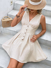 Load image into Gallery viewer, Buttoned V-Neck Sleeveless Mini Dress
