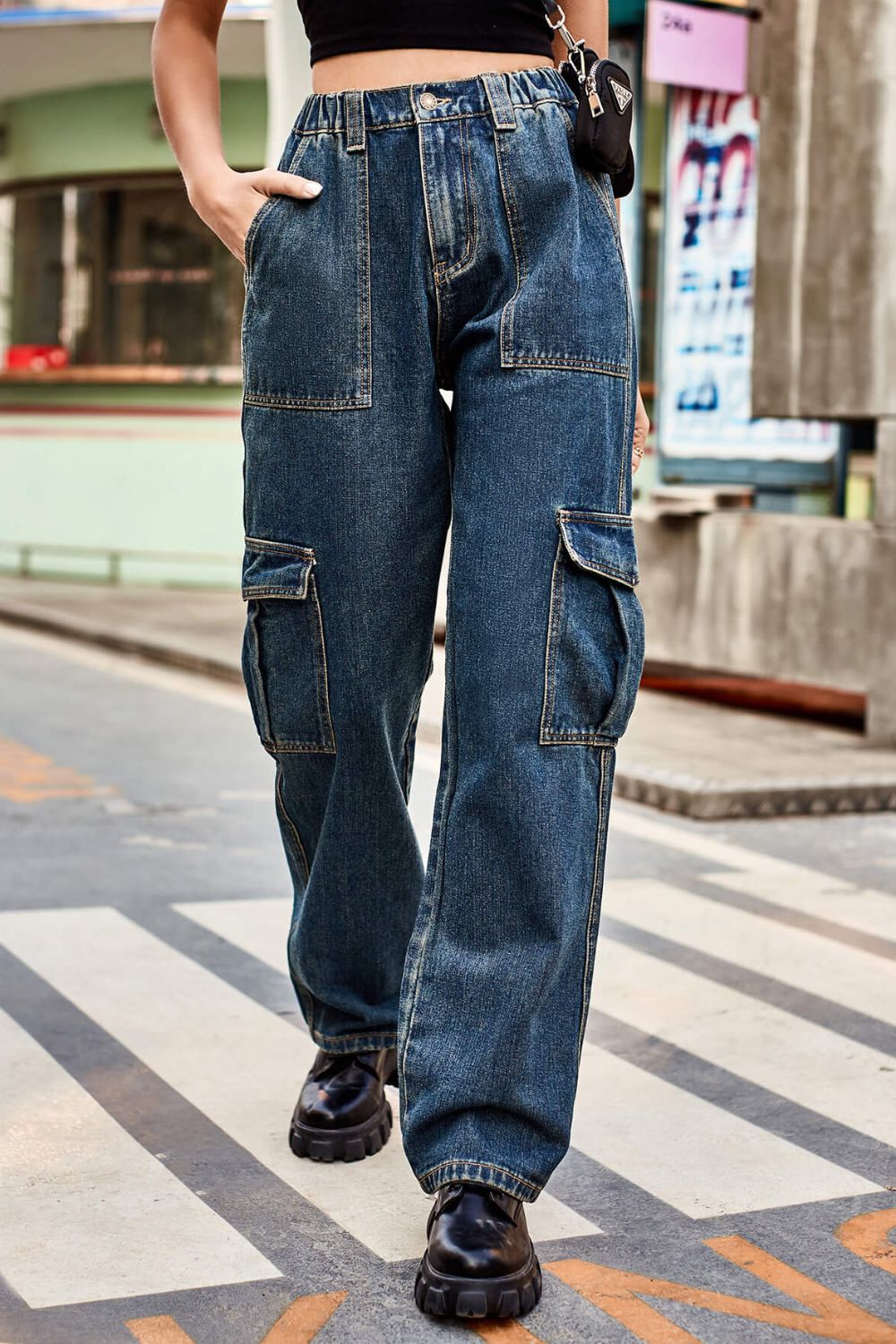 Long Straight Leg Jeans with Pockets