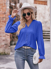 Load image into Gallery viewer, Eyelet V-Neck Flounce Sleeve Blouse
