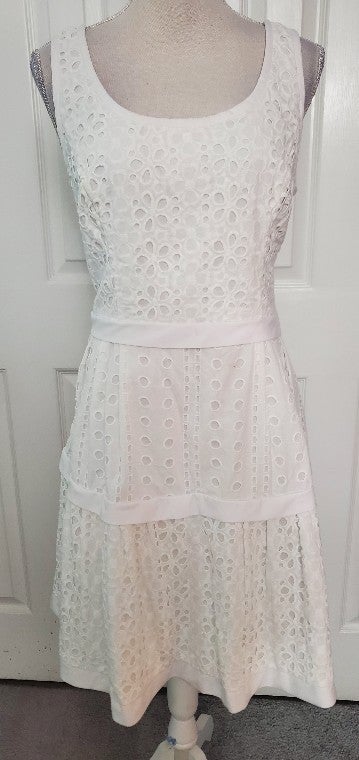 White Eyelet Lace Tiered Dress Size 14