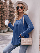 Load image into Gallery viewer, Pleated Detail Curved Hem Long Sleeve Top
