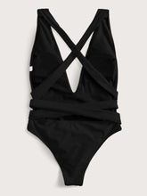 Load image into Gallery viewer, Halter Neck Deep V Tied One-Piece Swimsuit
